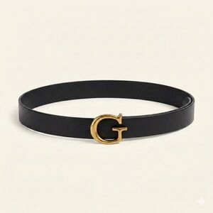 Guess Genuine Leather Thin Black Belt with Gold G